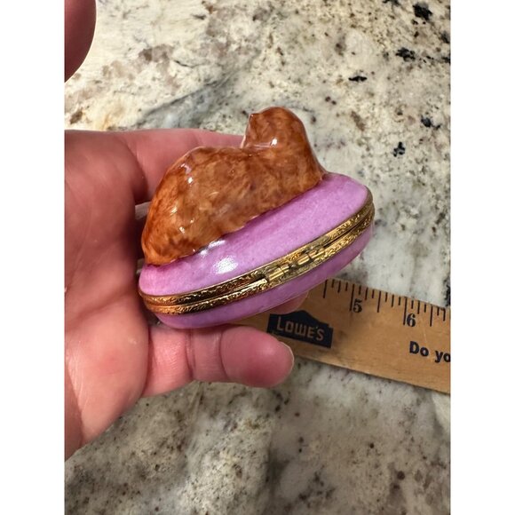 VTG Limoges ND Peint Main Hand-Painted Porcelain Trinket Box Sienna Cat signed - Picture 7 of 16